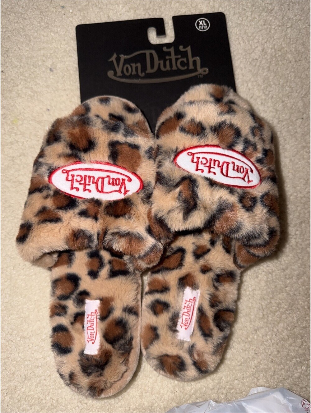 Von Dutch Leopard Faux Fur Slippers. Womens 11/12